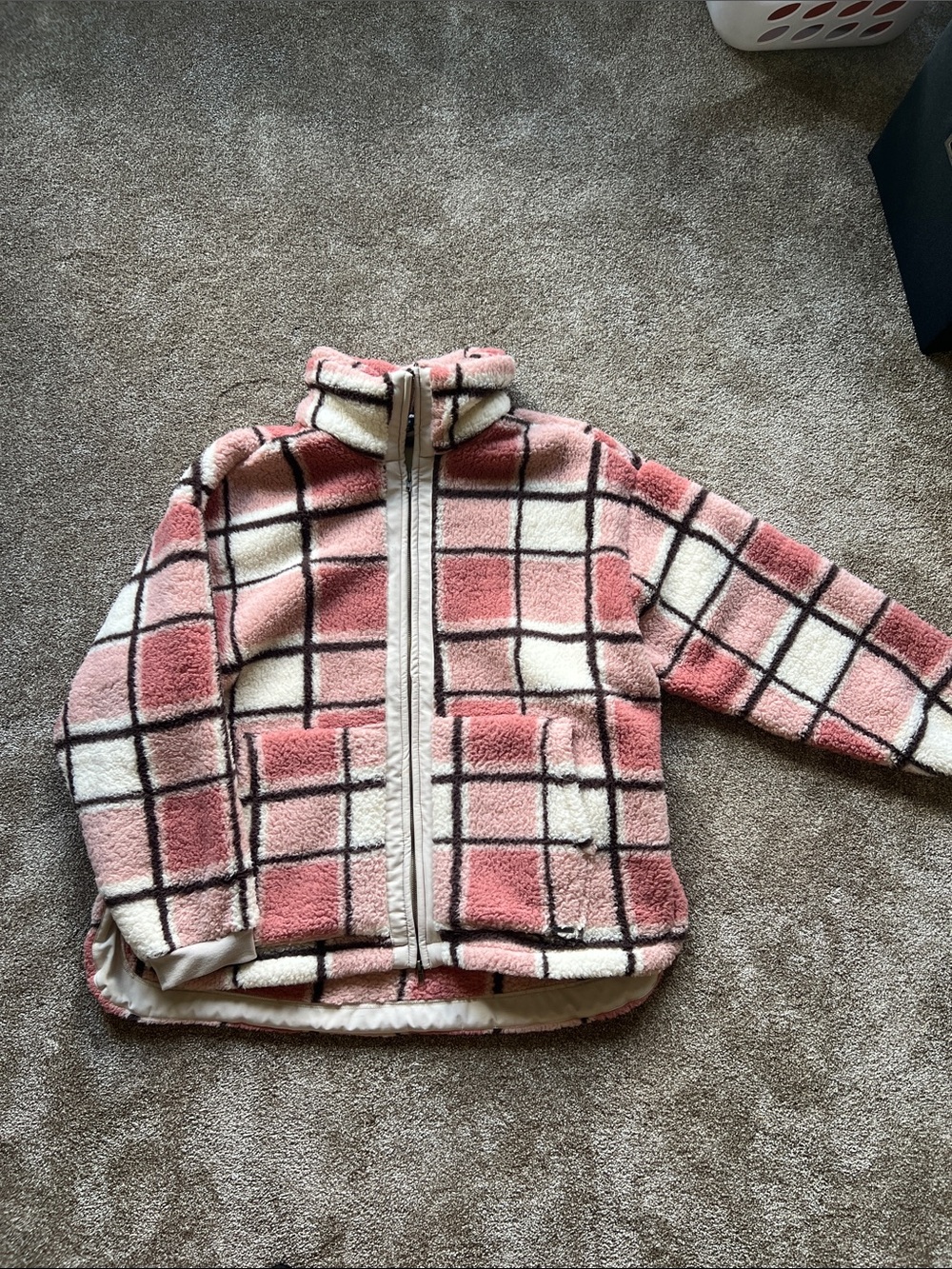 Pacific Trail Pink and Cream Plaid Sherpa Jacket